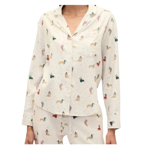 VIRAL NWT Gap Dachshund PJ Women’s Relaxed Flannel Sleep Shirt Christmas Pajamas - Picture 2 of 6